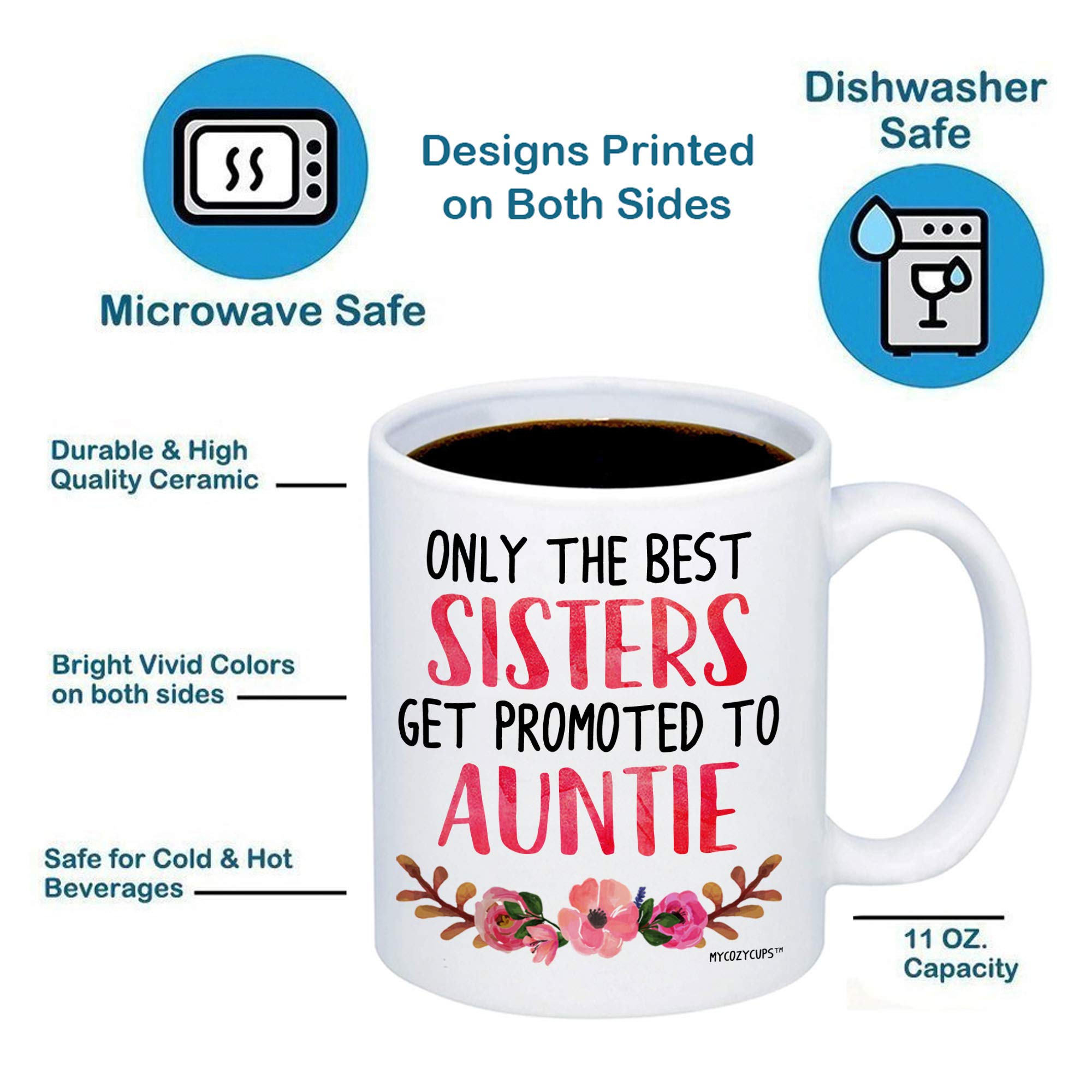 Pregnancy Announcement Coffee Mug for Sister - 'Only the Best Sisters Get Promoted to Auntie' 11oz Ceramic Cup - Perfect for Baby Reveal, New Mommy Gift & Surprise Announcements - Ideal for Sister's Birthday, Mother's Day & Gender Reveal Parties
