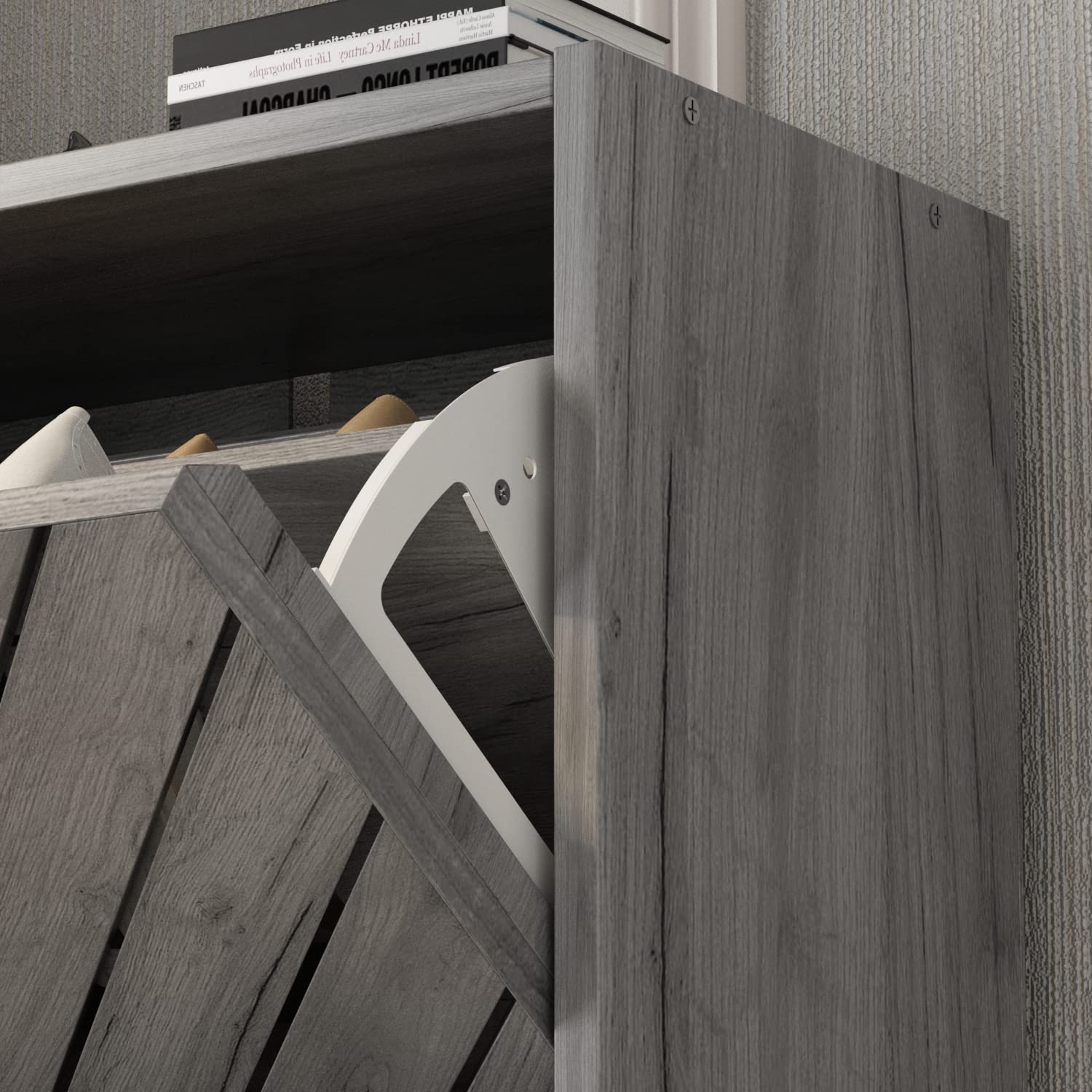 Hitow 3-Tier Shoe Storage Cabinet with Shutter Doors & Adjustable Shelves - Space Saving Narrow Entryway Shoe Organizer for Small Spaces, Freestanding Shoe Rack (22.4