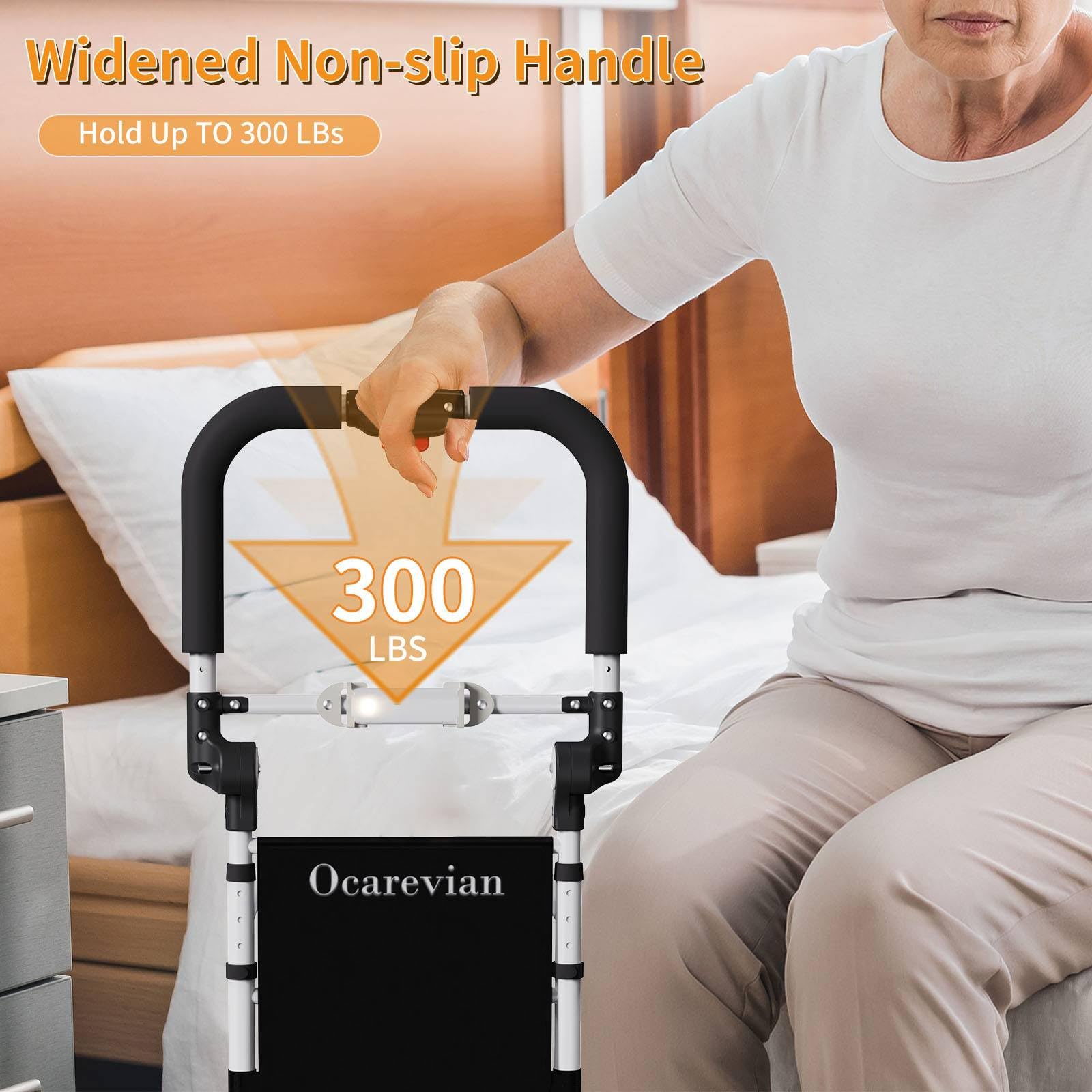 **Foldable Adjustable Bed Rails for Elderly Adults - Safety Bed Handrails with Light & Storage Bag - Fits Queen, Twin & King Beds - Ideal for Seniors, Home Care & Fall Prevention**