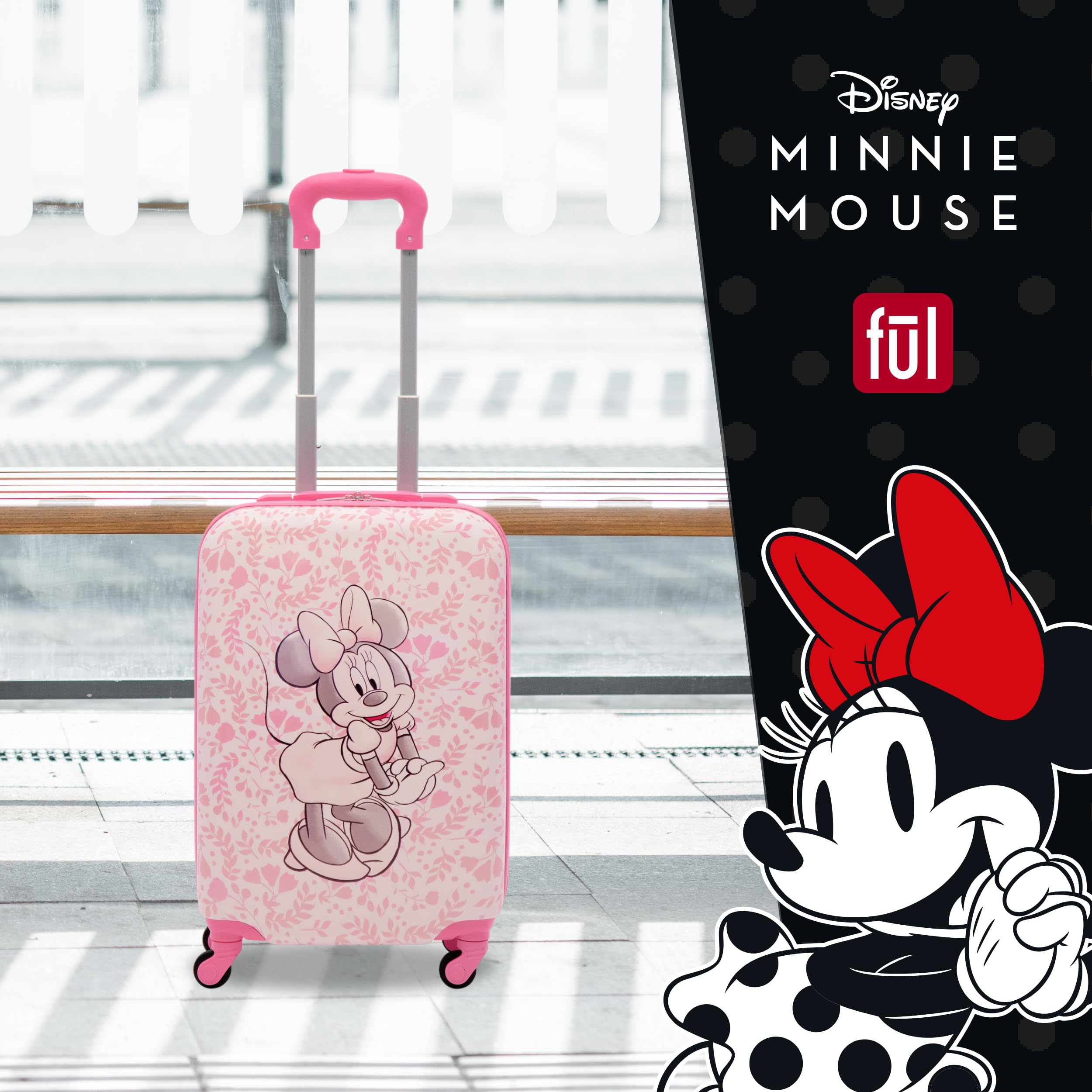 Disney Minnie Mouse 21 Inch Hardshell Spinner Luggage - Pink Floral Rolling Carry On Suitcase for Kids & Teens | Perfect for Air Travel, School Trips & Family Vacations