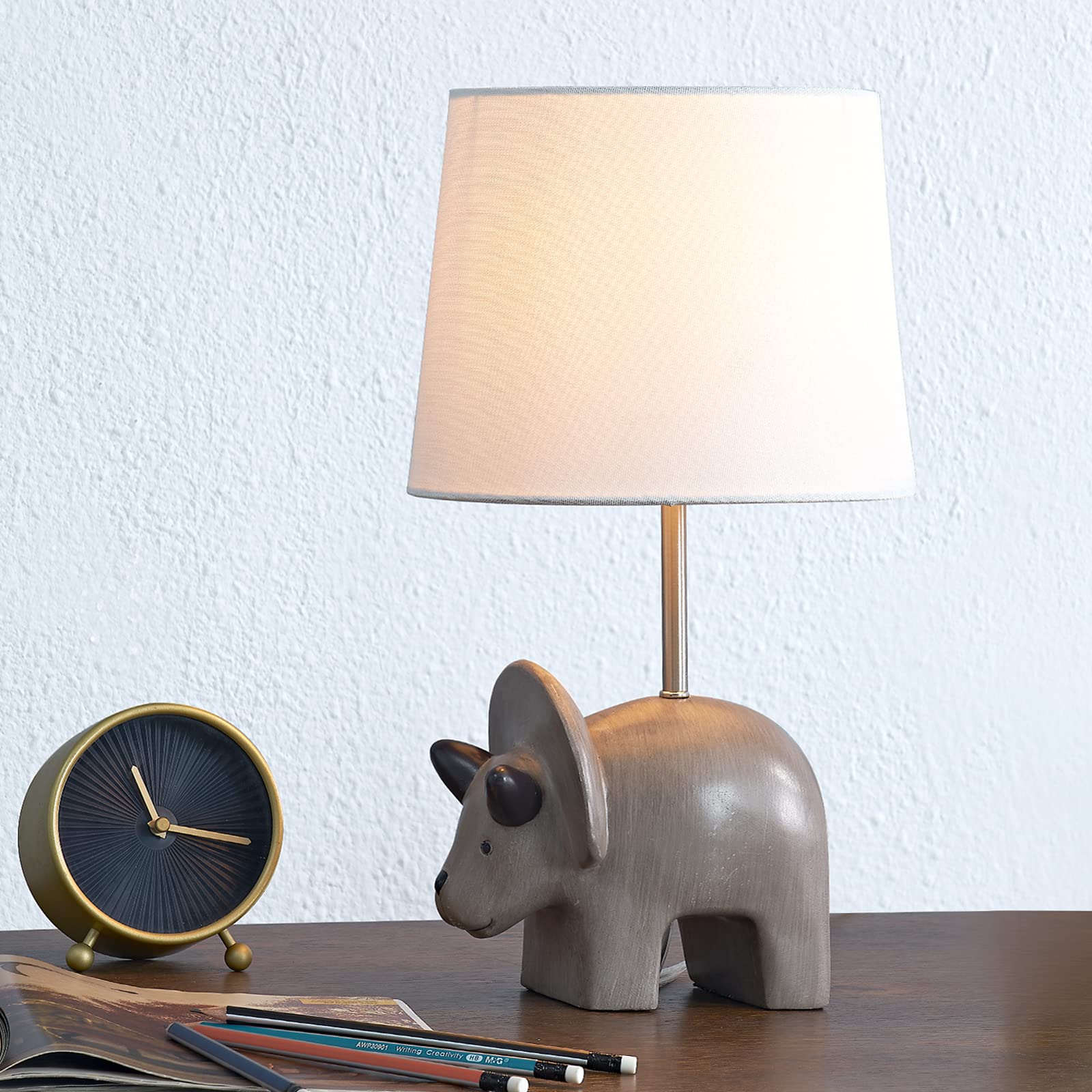 Maxax Dinosaur Desk Lamp - Grey Dino Night Light with White Shade for Kids Room, Study Table & Bedside Nightstand | Perfect for Bedroom, Nursery & Office Decor