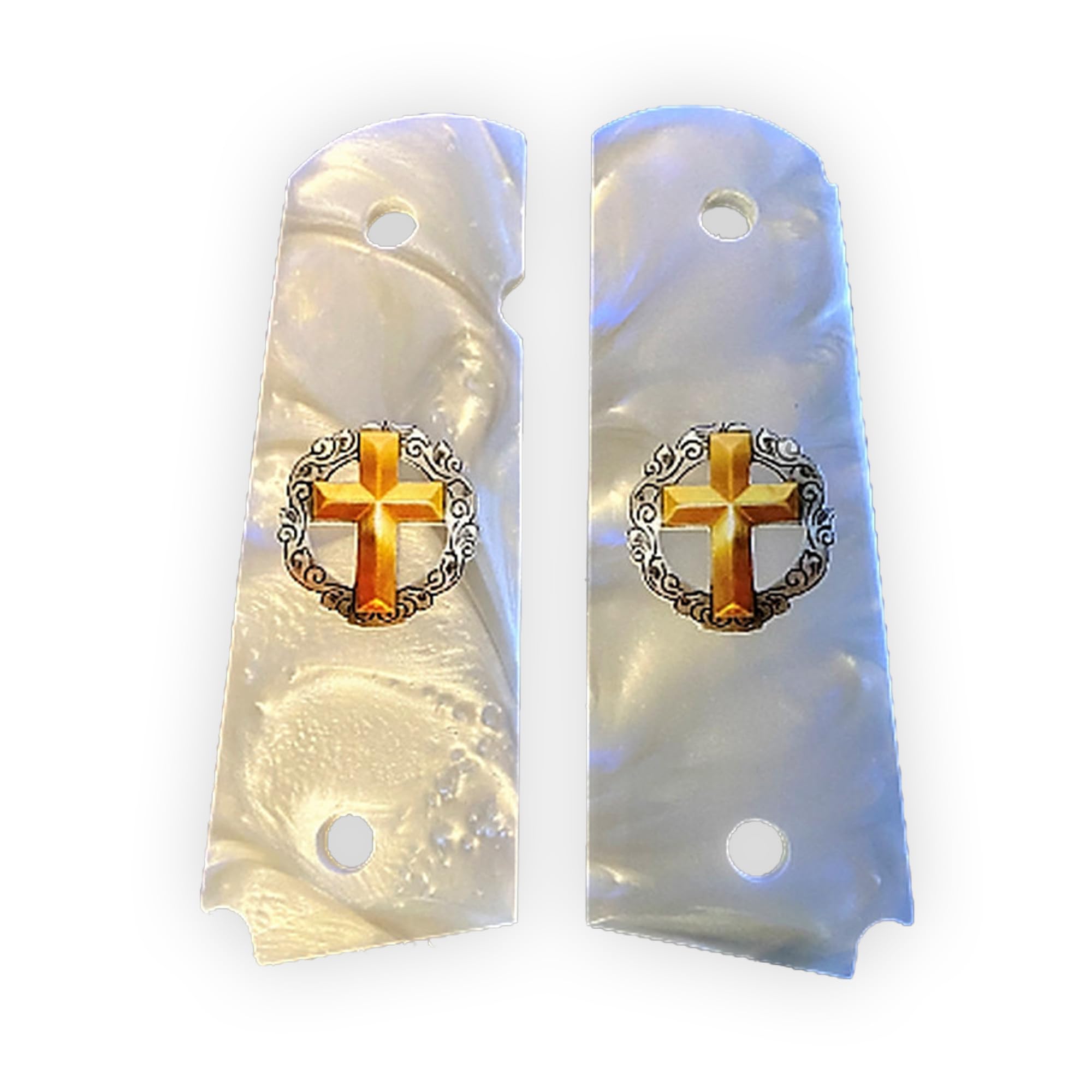 Premium Gun Grips for Full Size 1911 - Pearl White with Black & Gold Eagle Design - Compatible with Government Models & Clones (Taurus, S&W, Springfield, Rock Island) - Perfect for Competitive Shooting, Hunting & Firearm Enthusiasts