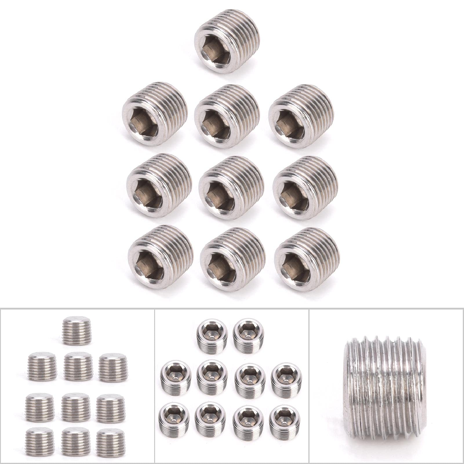 Garosa 10pcs 304 Stainless Steel BSPP Male Thread Pipe Plug Kit - Hex Head Fitting for 3/8 Inch Pipes | Plumbing, Hydraulic Systems & Industrial Applications