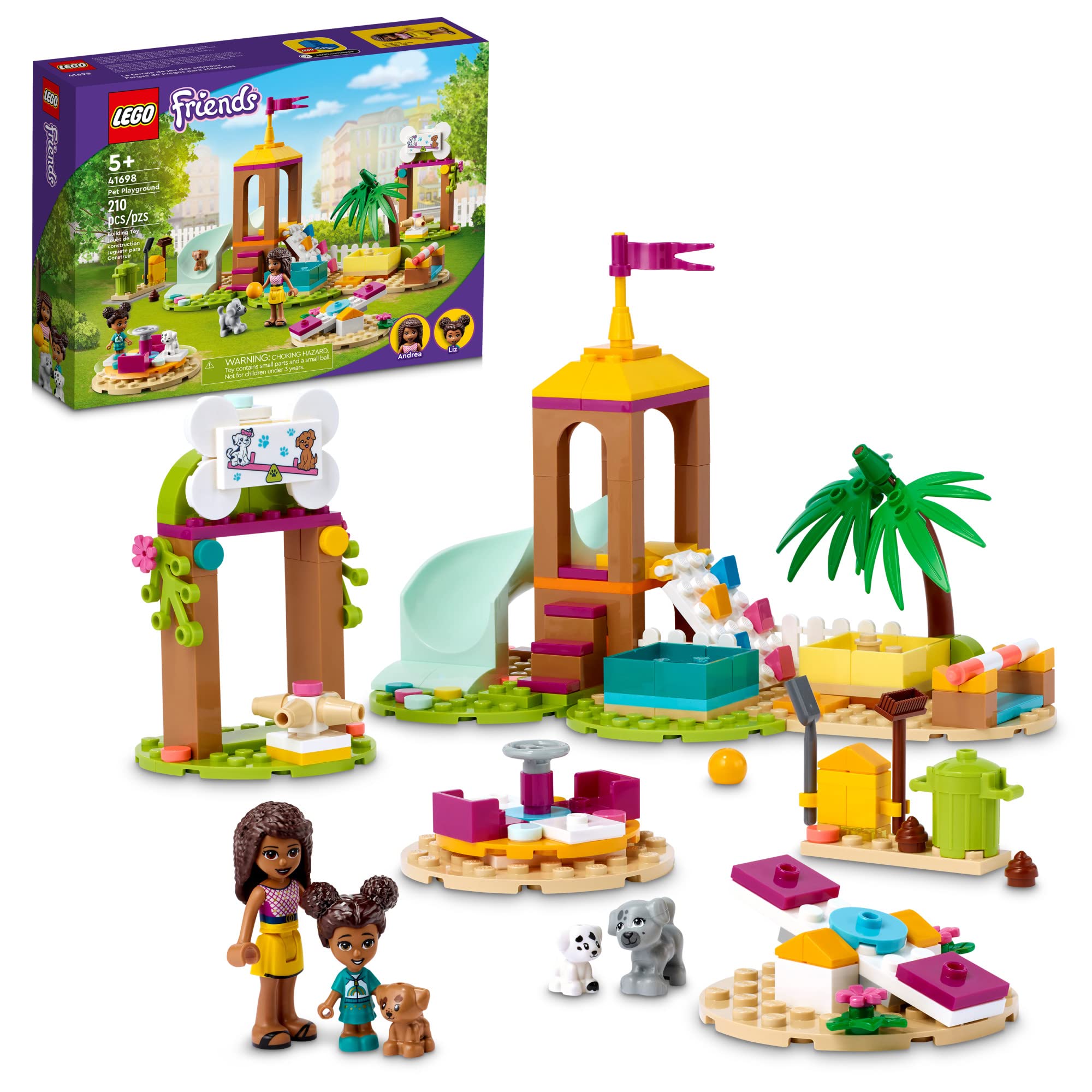 LEGO Friends Pet Playground 41698 Building Kit – 210-Piece Animal Playset with Andrea & 3 Dog Toys | Creative STEM Toy & Birthday Gift for Kids Ages 5+ | Encourages Imagination & Role Play | Perfect for Playdates, Indoor Fun & Educational Activities