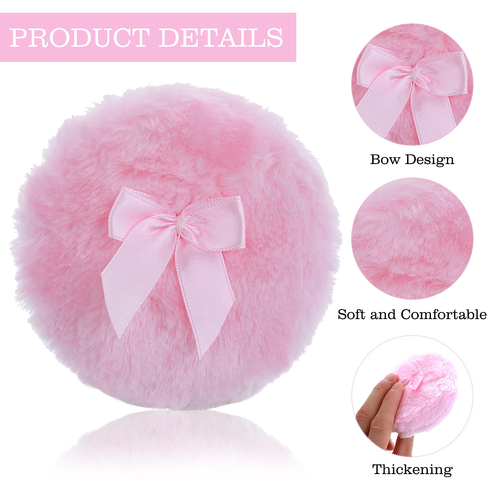 Sibba 4 Inch Large Fluffy Powder Puff - Ultra Soft Washable Velour Face & Body Powder Puff for Loose Powder - Reusable Wet/Dry Makeup Tool (Pink) - Perfect for Setting Makeup, Baking & Touch-Ups