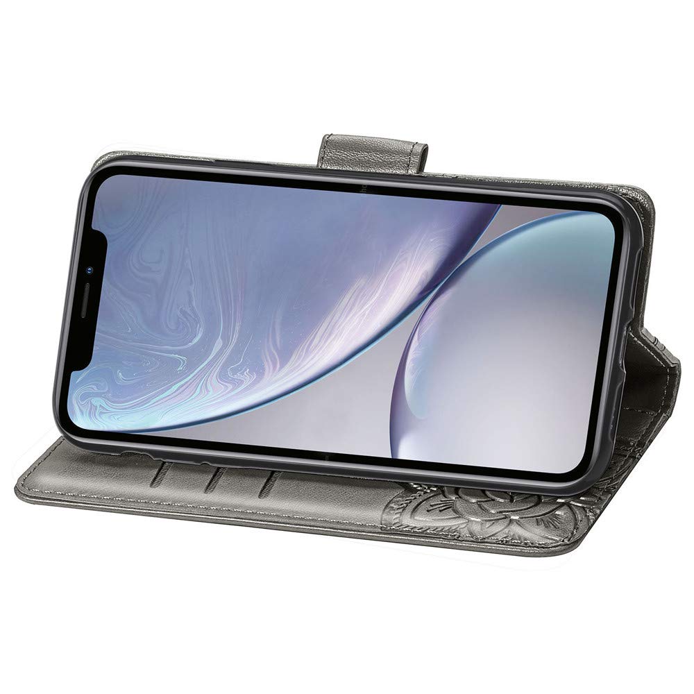 Stylish Shiny Diamond Wallet Case for iPhone XR - PU Leather Flip Cover with Credit Card Slots & Magnetic Stand | Shockproof Glitter Butterfly Gray Design | Perfect for Everyday Use, Travel & Business Meetings