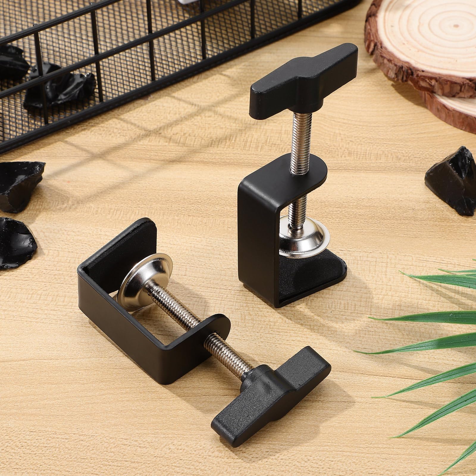 Heavy Duty Aluminum C Clamp Set - 2Pcs Adjustable Universal C-Clamps for Cabinets, Tables & Desk Mounting | Black Industrial Clamping Accessory | Perfect for Woodworking, DIY Projects & Furniture Installation
