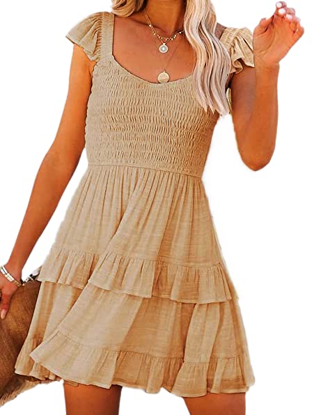 Melliflo Women's Sleeveless Summer Mini Dress - Casual Smocked Ruffle Sundress for Beach, Vacation & Date Night | Flowy Babydoll Layered Swing Dress for Outdoor Parties & Tropical Getaways