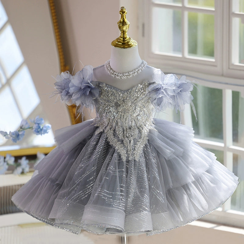 Princess Dress for Girls - Gray Ball Gown Birthday Party Dress for Kids | Perfect for Birthday Parties, Pageants, and Special Occasions