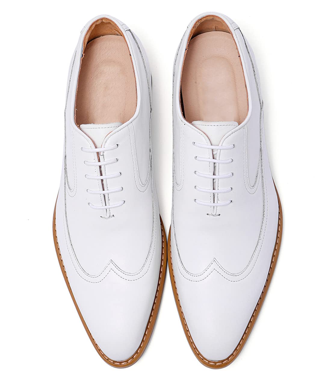 Men's Formal Leather Wingtip Oxford Dress Shoes - Classic White Business & Wedding Shoes for Professional & Special Occasions