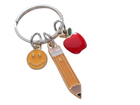 Apple Pencil & Smiley Face Teacher Appreciation Keychain - Perfect Thank You Gift for Educators, Mentors & School Staff - Ideal for Teacher's Day, Retirement Gifts & End of Year Presents