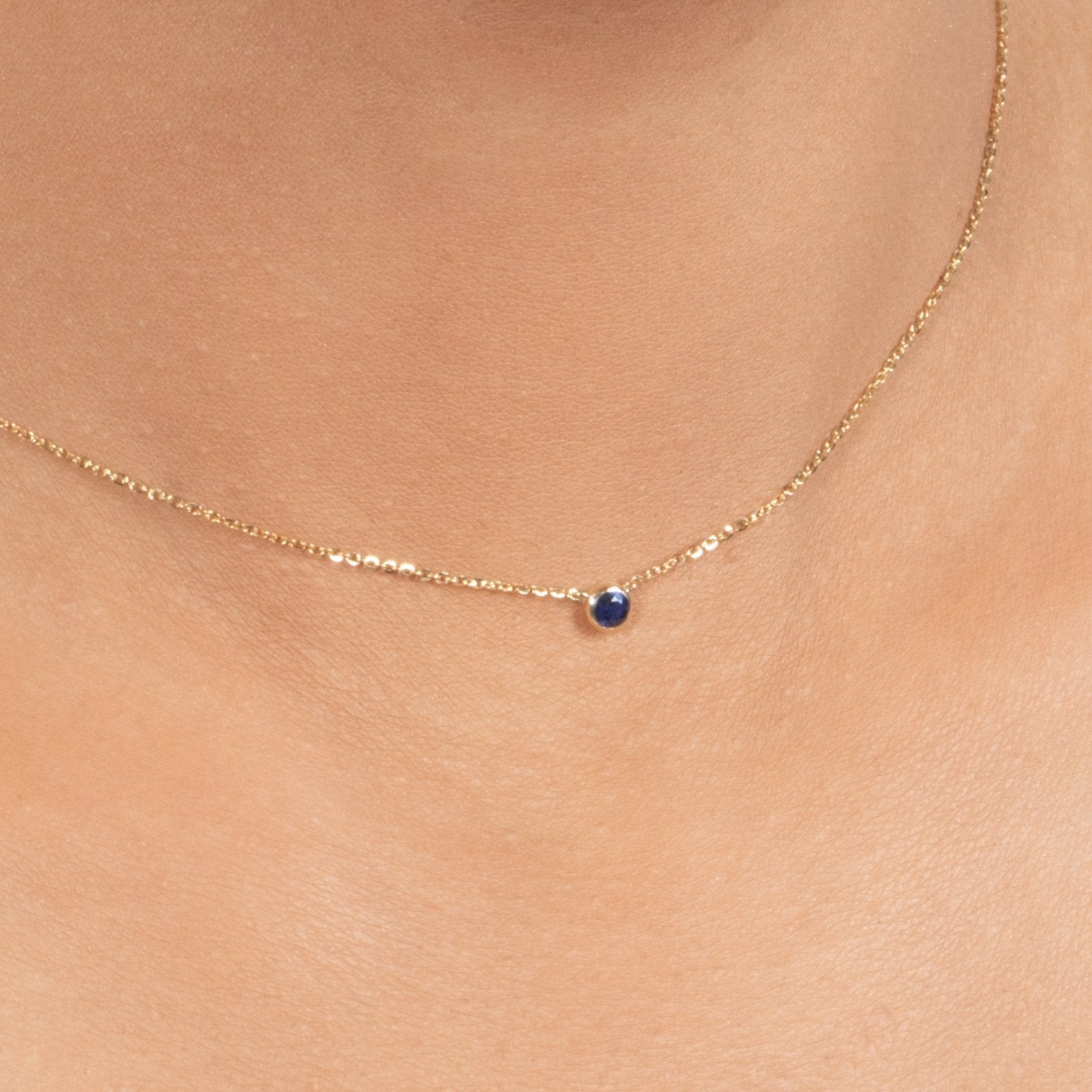 14K Yellow Gold Sapphire Station Necklace - Dainty Bezel Set Gemstone Jewelry for Women, Perfect for Everyday Wear & Special Occasions