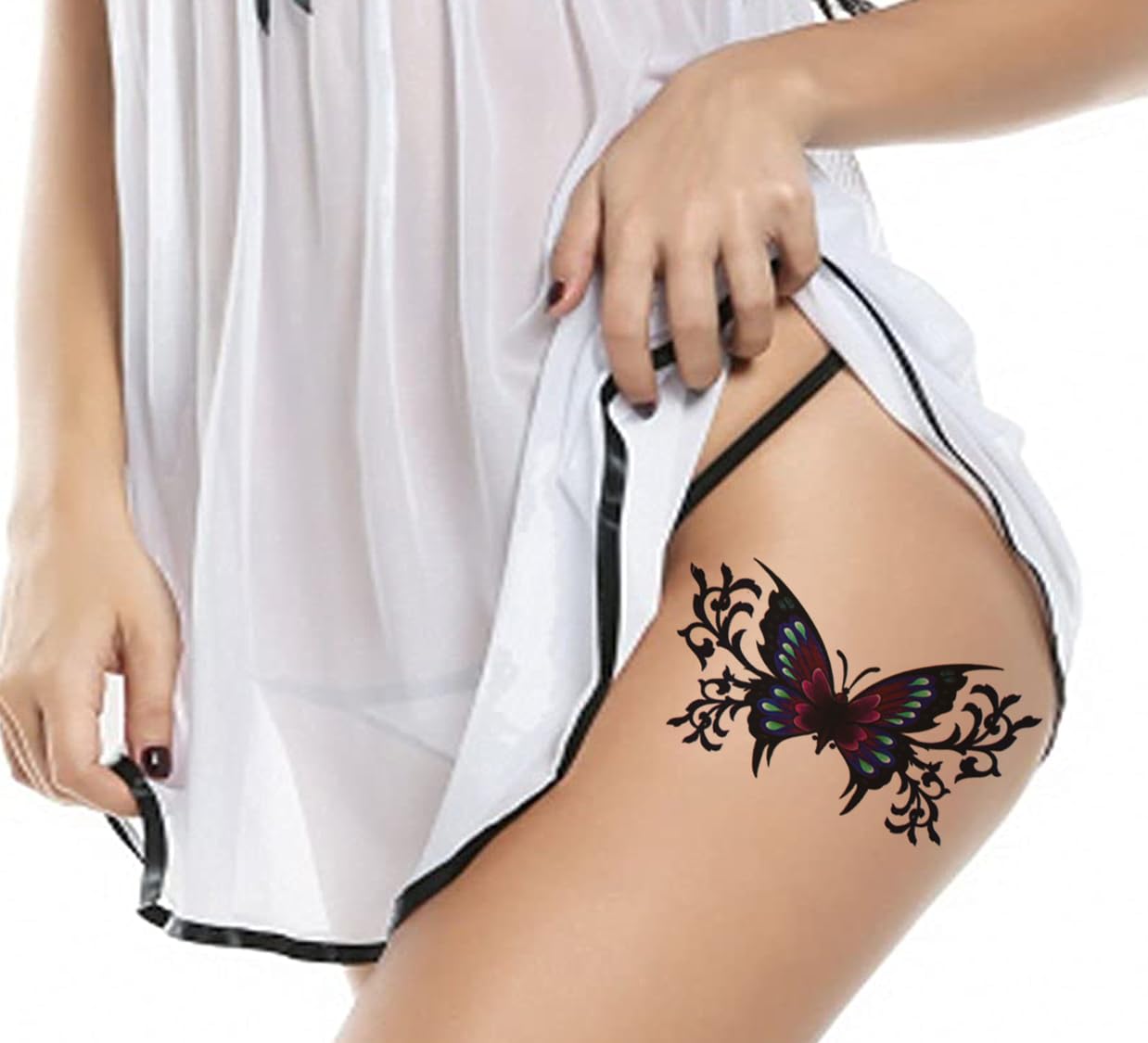3D Temporary Tattoo Stickers for Men & Women - Waterproof Fake Tattoos with Flowers, Butterflies, Stars & Angel Designs (19x9cm) - Perfect for Parties, Halloween, Cosplay & Honeymoon