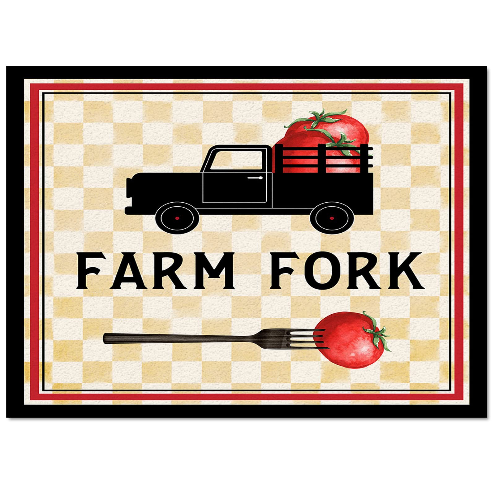5' x 8' Non-Slip Buffalo Plaid Area Rug - Yellow & White Truck with Tomato Design - Rectangle Floor Mat for Living Room, Bedroom, Dorm & Office - Soft & Durable Home Decor Carpet
