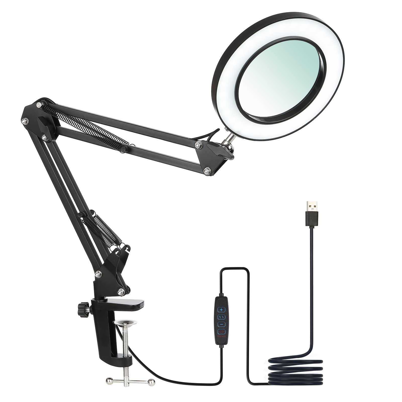 Flexible Clamp-on LED Desk Lamp with 8X Magnifier - Dimmable Swing Arm Light with 3 Color Modes & 10 Brightness Levels - Perfect for Reading, Working, Studying, and Crafting