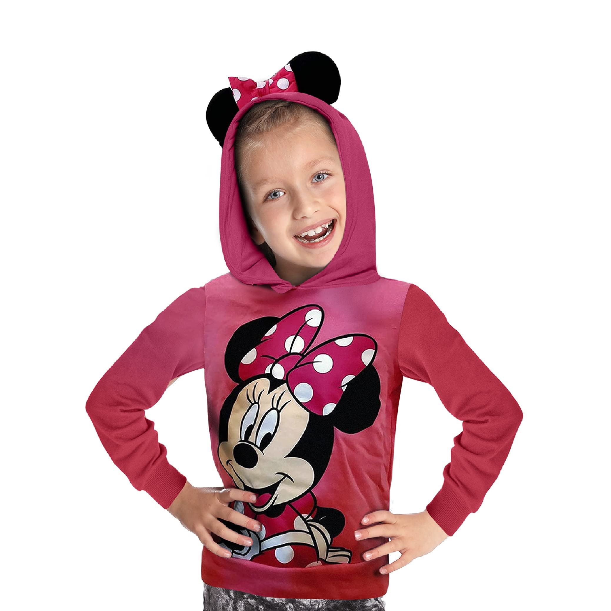 Disney Sweet Minnie Mouse Girls' Ear Hoodie - Pink Fleece Pullover for Kids | Cute Winter Outfit & Playdate Fashion