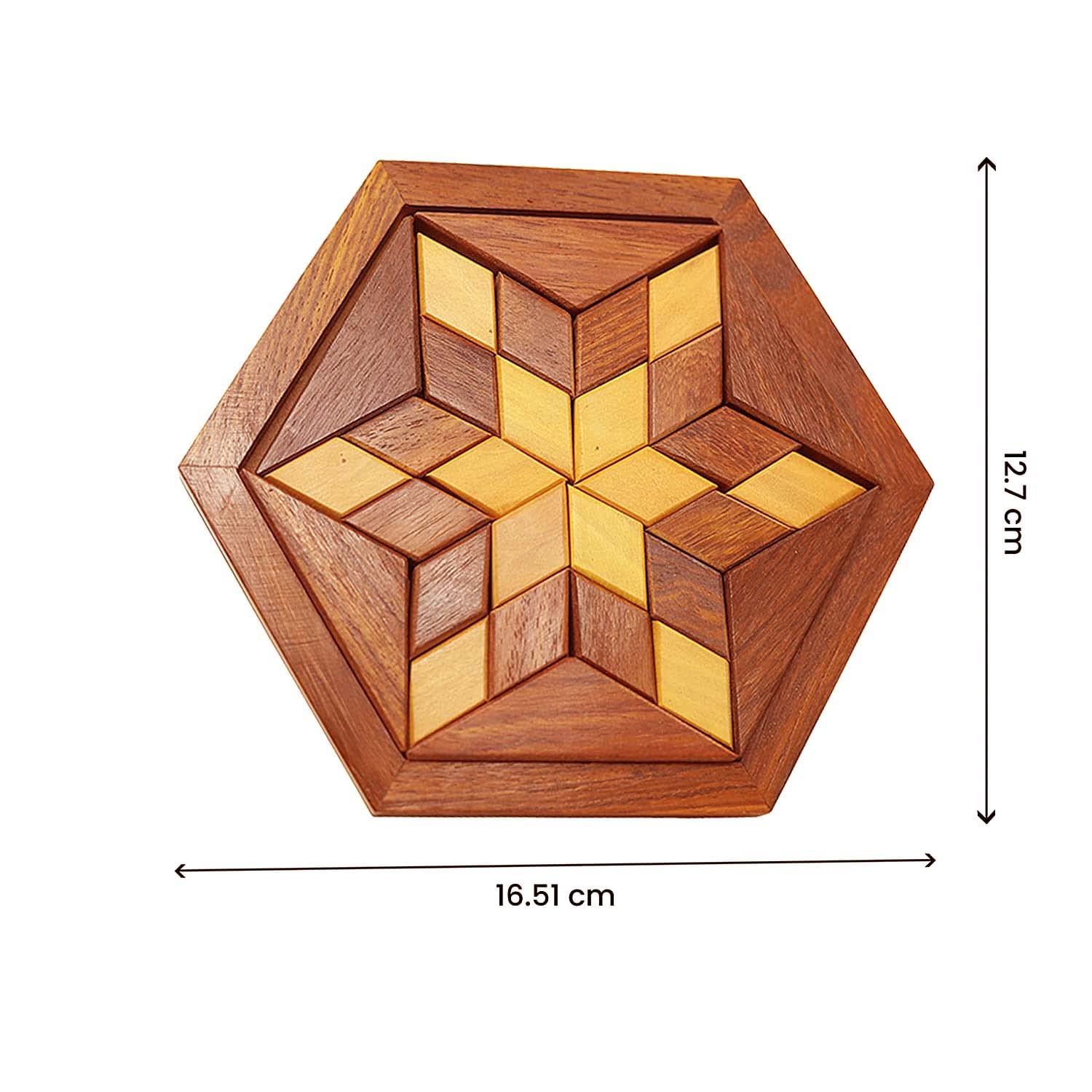 Zyntix 30-Piece Wooden Star Puzzle - Hexagonal Base 3D Jigsaw Puzzle for Adults & Kids | Brain Teaser Gift for Men, Women, Children | Home Decor, Office Stress Relief, Family Game Night Activity