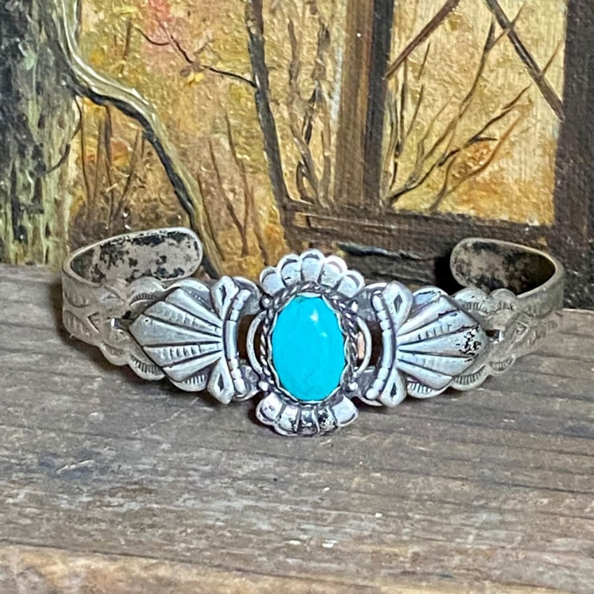 Vintage Fred Harvey Era Navajo Turquoise Bracelet - Sterling Silver Handmade Native American Jewelry for Women - Perfect for Boho Fashion, Western Style & Gift Giving