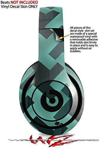 Retro Houndstooth Seafoam Green Skin Decal Wrap Compatible with Beats Studio 2 & 3 Wired/Wireless Headphones - Protective Vinyl Cover (Headphones Not Included) - Perfect for Customization, Protection and Personal Style