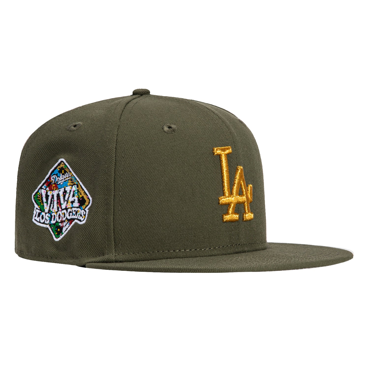 New Era 59Fifty Los Angeles Dodgers Viva Los Dodgers Patch Snapback Hat - Olive Green Baseball Cap for Men & Women - Perfect for Games, Streetwear & Sports Fan Collections