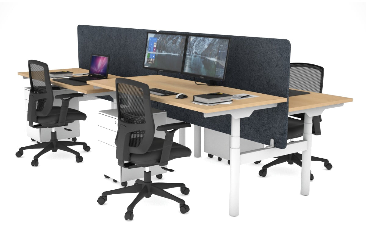 Flexi Premium Height Adjustable 4-Person H Bench Workstation - White Frame [1600L x 700W] - Ideal for Office, Coworking Spaces & Home Offices