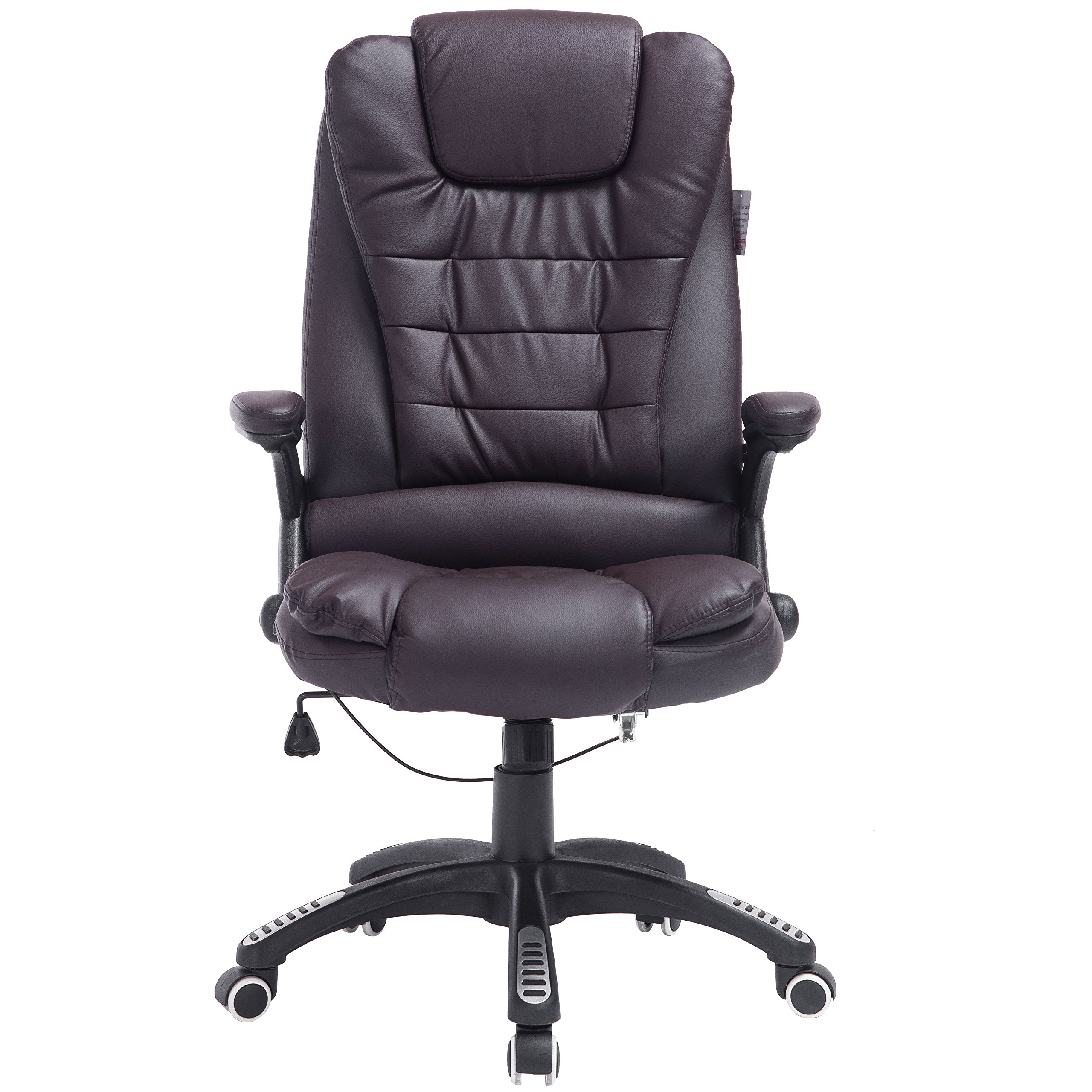 Premium High Back Executive Office Chair with Extra Padding & Reclining Function - Ergonomic Brown Leather Desk Chair for Home & Office Workspaces