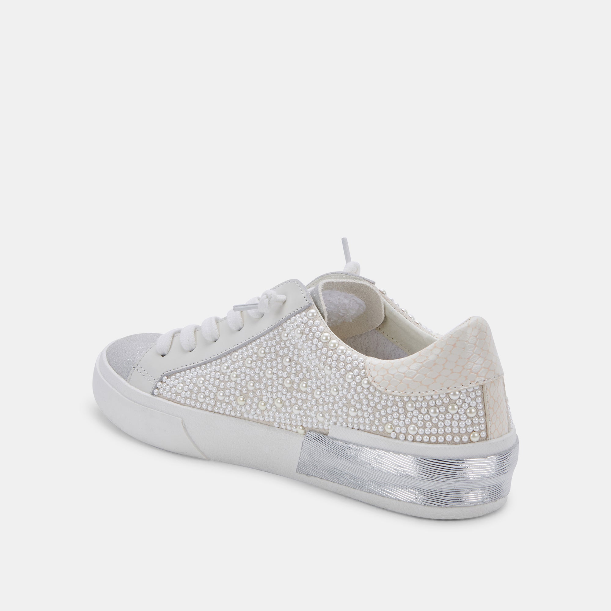 ZINA PEARL WIDE SNEAKERS VANILLA PEARLS - Comfortable Wide Fit Women's Sneakers with Pearl Accents for Casual Wear, Walking & Fashion Outfits