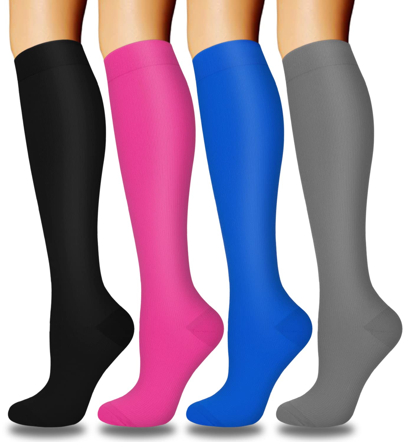 Aoliks 4 Pairs Copper Compression Socks for Women & Men - 15-20 mmHg Graduated Support Socks for Circulation, Running, Nursing & Travel - Best for Athletes, Nurses & Long Flights