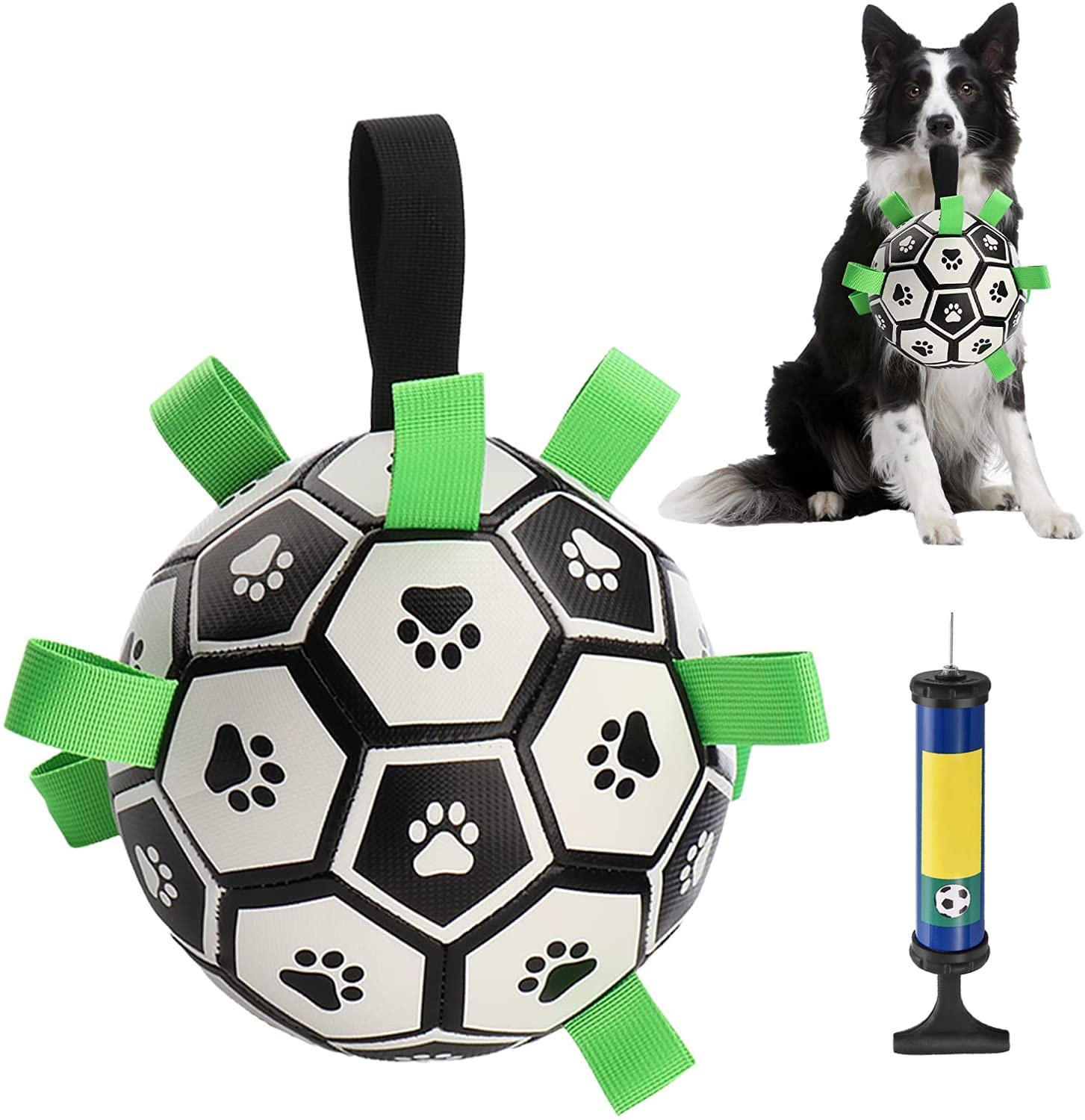 Coecosi Interactive Dog Soccer Ball Toy with Grab Tabs - Durable Tug of War & Water Fetch Toy for Puppies - Perfect for Outdoor Play, Training & Birthday Gifts (White) | Great for Beach, Park & Backyard Fun