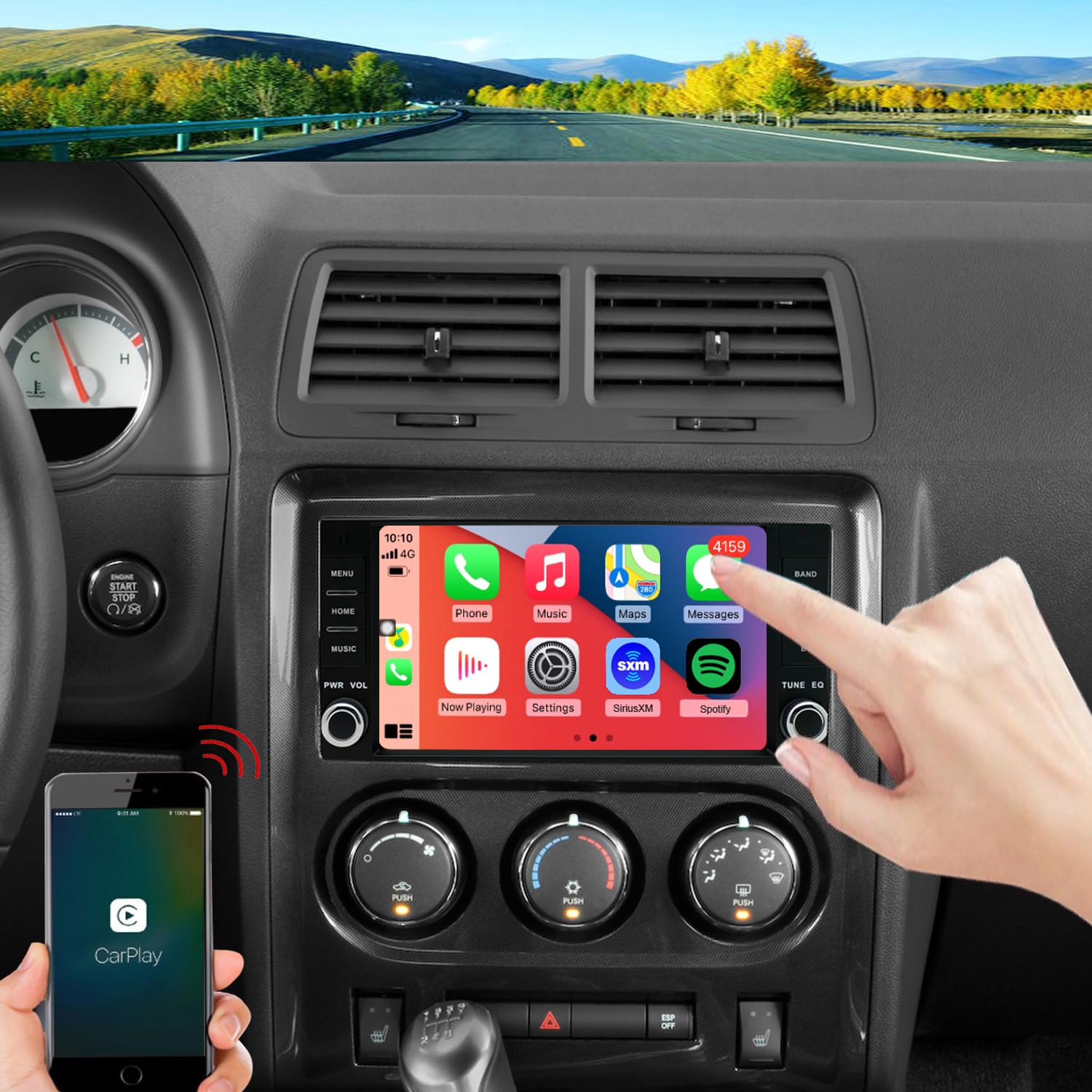 Dodge Avenger & Challenger Car Stereo Upgrade 2008-2014 | Android 13 Touchscreen Radio with Wireless CarPlay & Android Auto | Steering Wheel Control | Backup Camera Included | Perfect for Road Trips & Daily Commutes