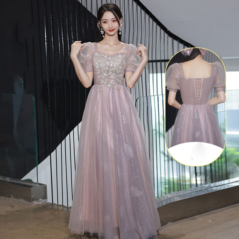 Elegant A-Line Pink Tulle Bridesmaid Dress - Shiny Long Prom Gown for Weddings & Formal Events (Style 524) - Perfect for Bridal Party, Evening Galas & Special Occasions