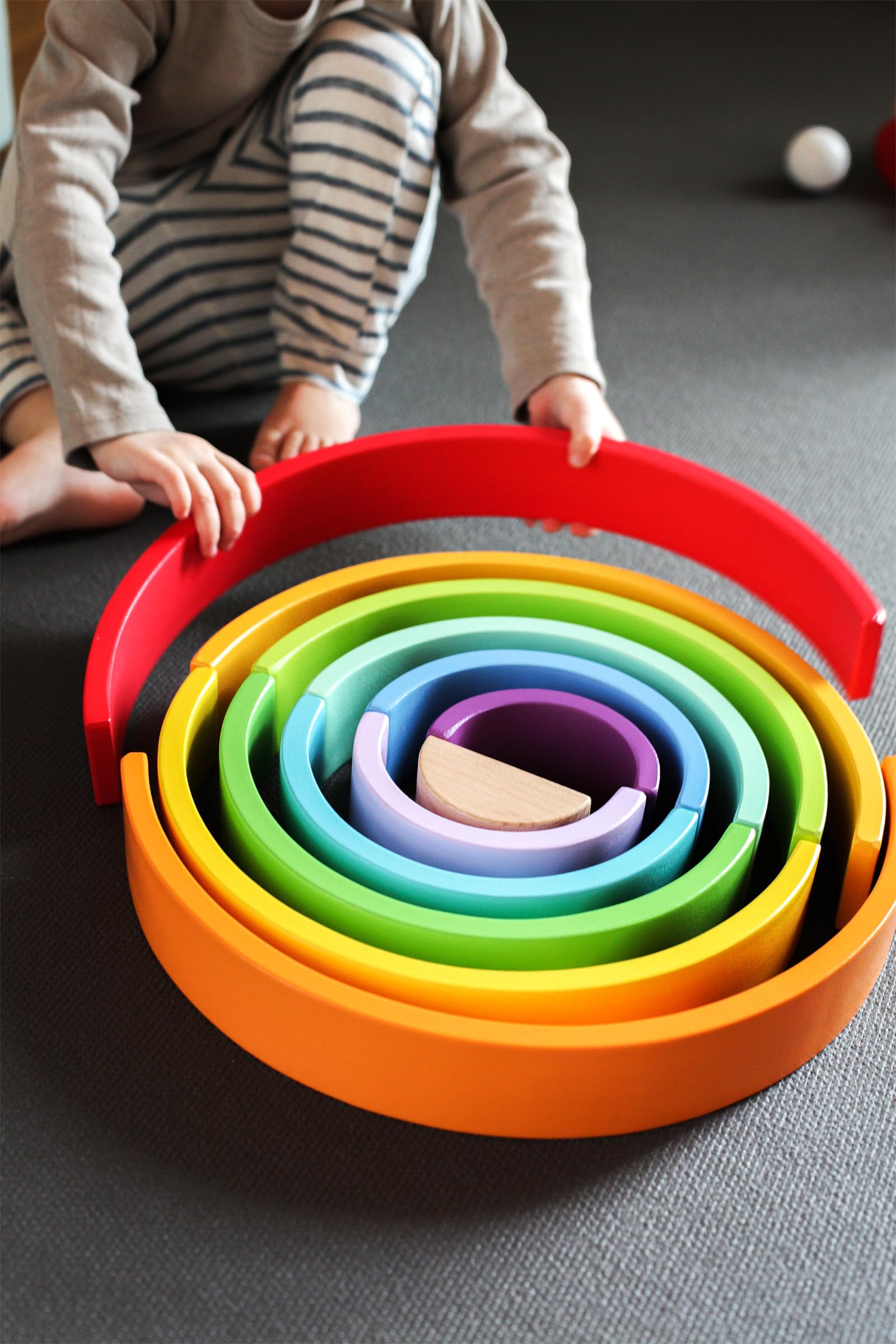 Small Foot Wooden Rainbow Blocks XL - 12-Piece Set with 2 Balls for Kids & Kindergarten Play