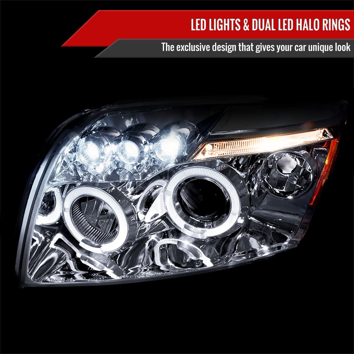 2007-2012 Dodge Caliber LED Halo Projector Headlights with Clear Lens - Smoked Black Housing - DRL & Turn Signal Lights - Upgrade for Night Driving & Custom Look