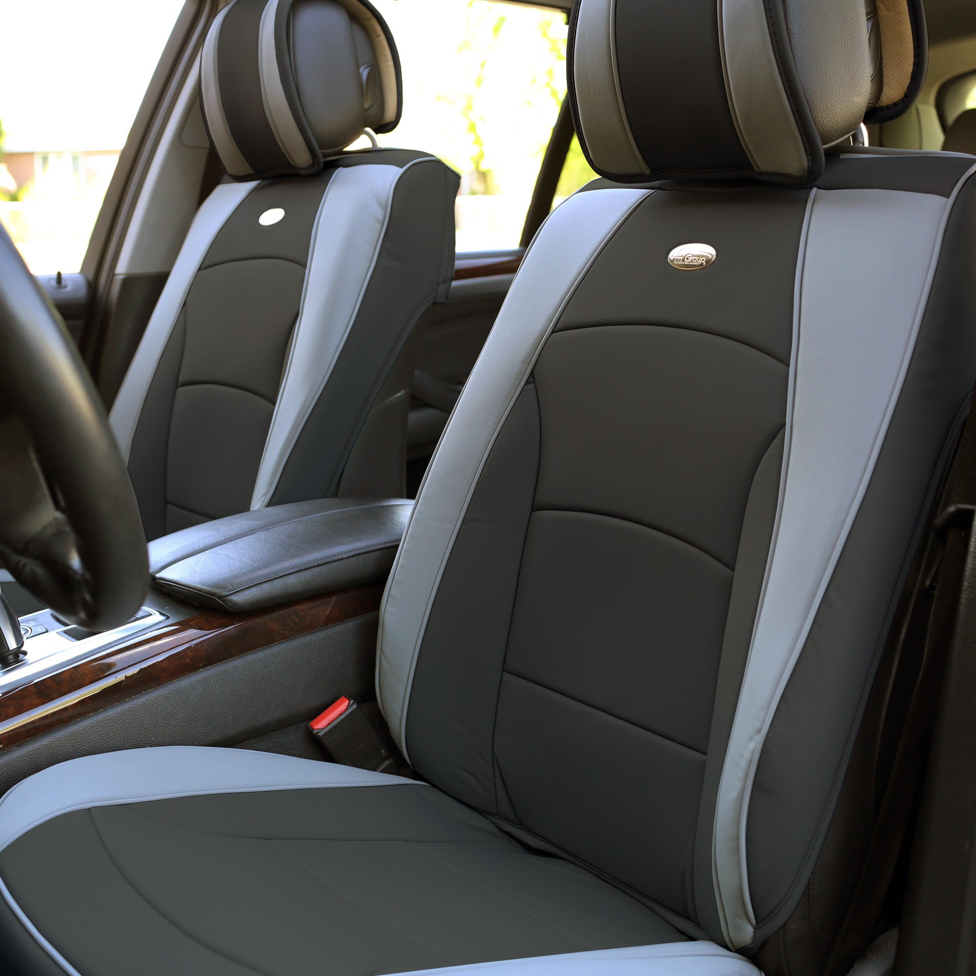 TLH Ultra Comfort Leatherette Seat Cushions - Front Only (Gray Black) with Air Freshener | Premium Automotive Seat Covers for Cars, SUVs & Trucks | Car Interior Accessories & Seat Protectors | Perfect for Long Drives, Commuting & Road Trips