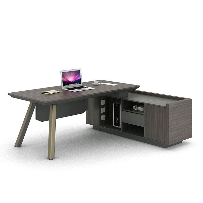 KAISON Executive Desk with Reversible Return 2M - Brown Grey Office Desk for Home & Business - Modern L-Shaped Workstation with Spacious Surface