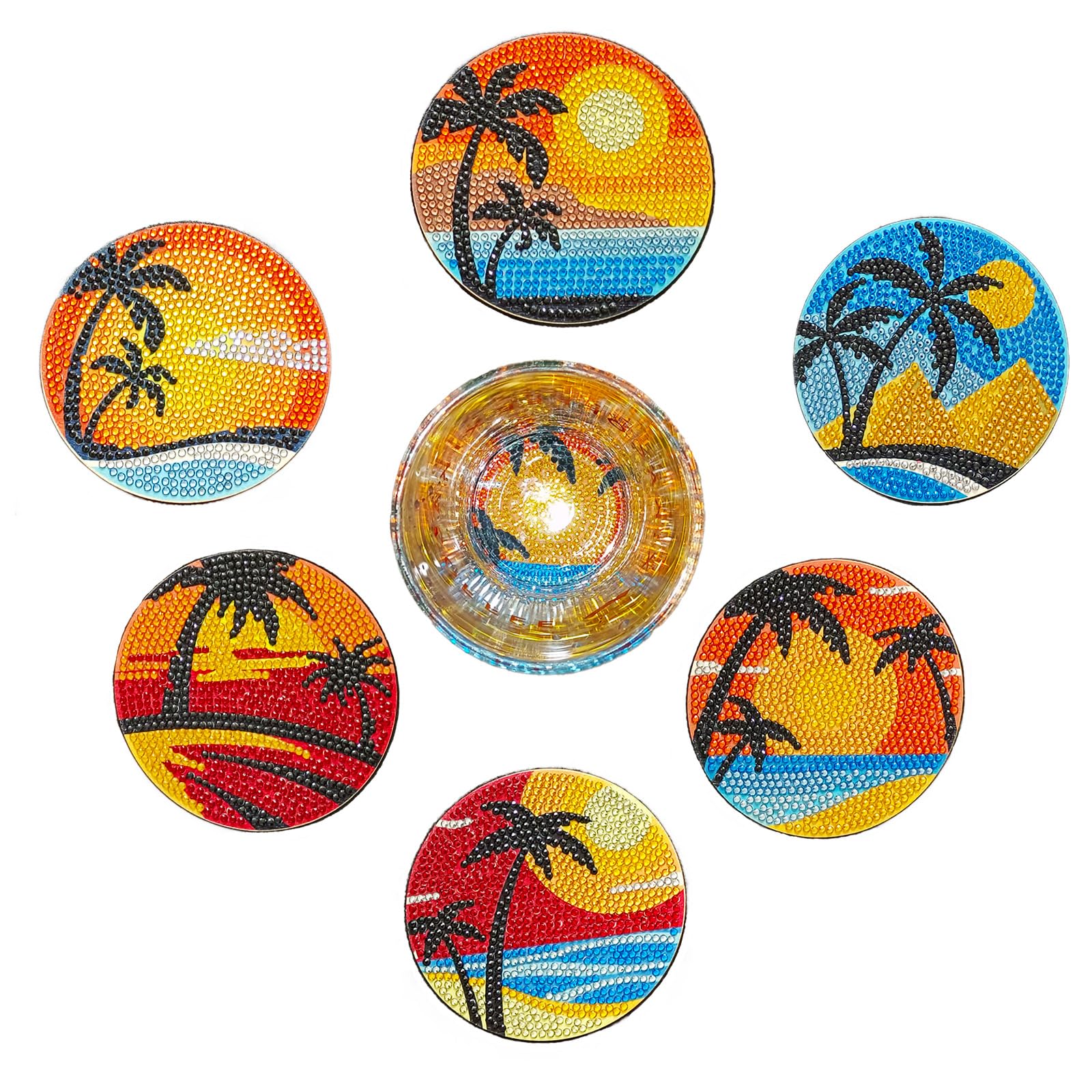 Diamond Painting Coasters Kit - 6 Pcs Sunset DIY Diamond Art with Holder & Cork Pad, Non-Slip Coasters for Beginners & Adults, Perfect Gift for Kids - Ideal for Home Decor, Coffee Table & Craft Projects