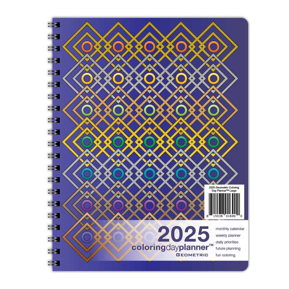 2025 Geometric Coloring Day Planner - Daily & Weekly Scheduling, Goal Planning with Lines, Shapes & Pattern Coloring Pages (8.5