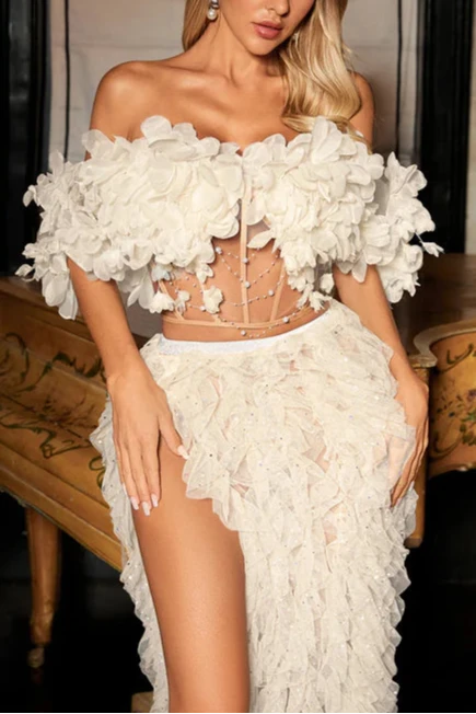DEDRIK Off Shoulder Corset Tulle Skirt Set - Elegant Women's Evening Dress for Prom, Wedding & Party Occasions