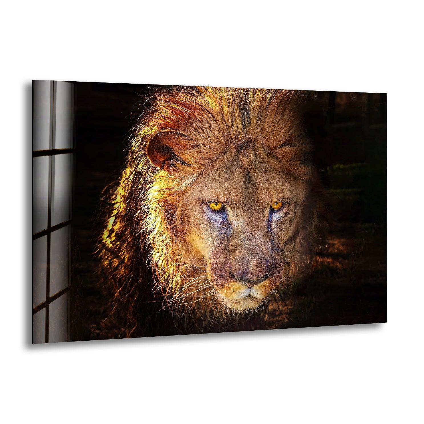Angry Lion Glass Wall Art - Handmade Modern Home Decor for Living Room, Bedroom & Office - Stunning 3D Glass Artwork for Unique Interior Design