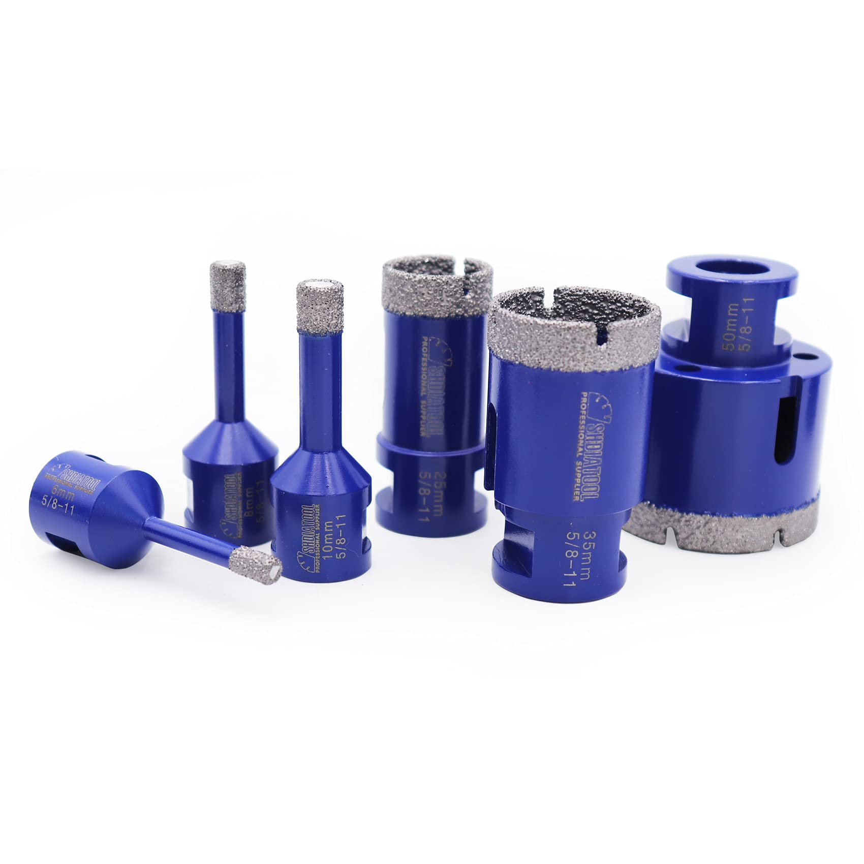 Premium 5-Piece Dry/Wet Diamond Hole Saw Set for Porcelain Tile, Granite, Marble, Stone & Brick - Vacuum Brazed Core Drill Bits (6mm, 8mm, 10mm, 25mm, 35mm, 50mm) - Perfect for Bathroom Renovation, Kitchen Backsplash & Masonry Work