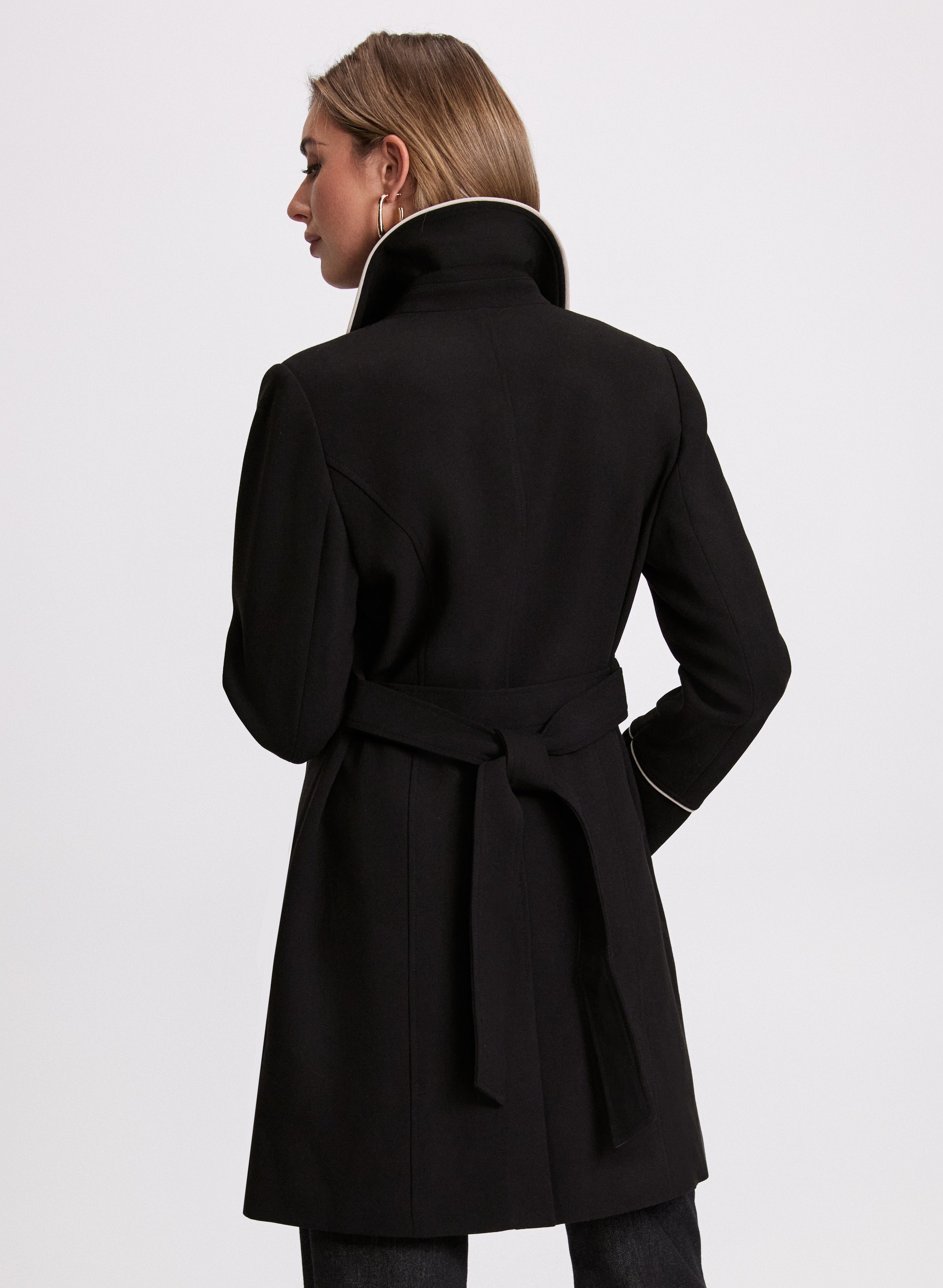 Stylish Contrast Trim Tricotine Coat for Women - Elegant Fall & Winter Outerwear - Perfect for Office, Dating & Special Occasions