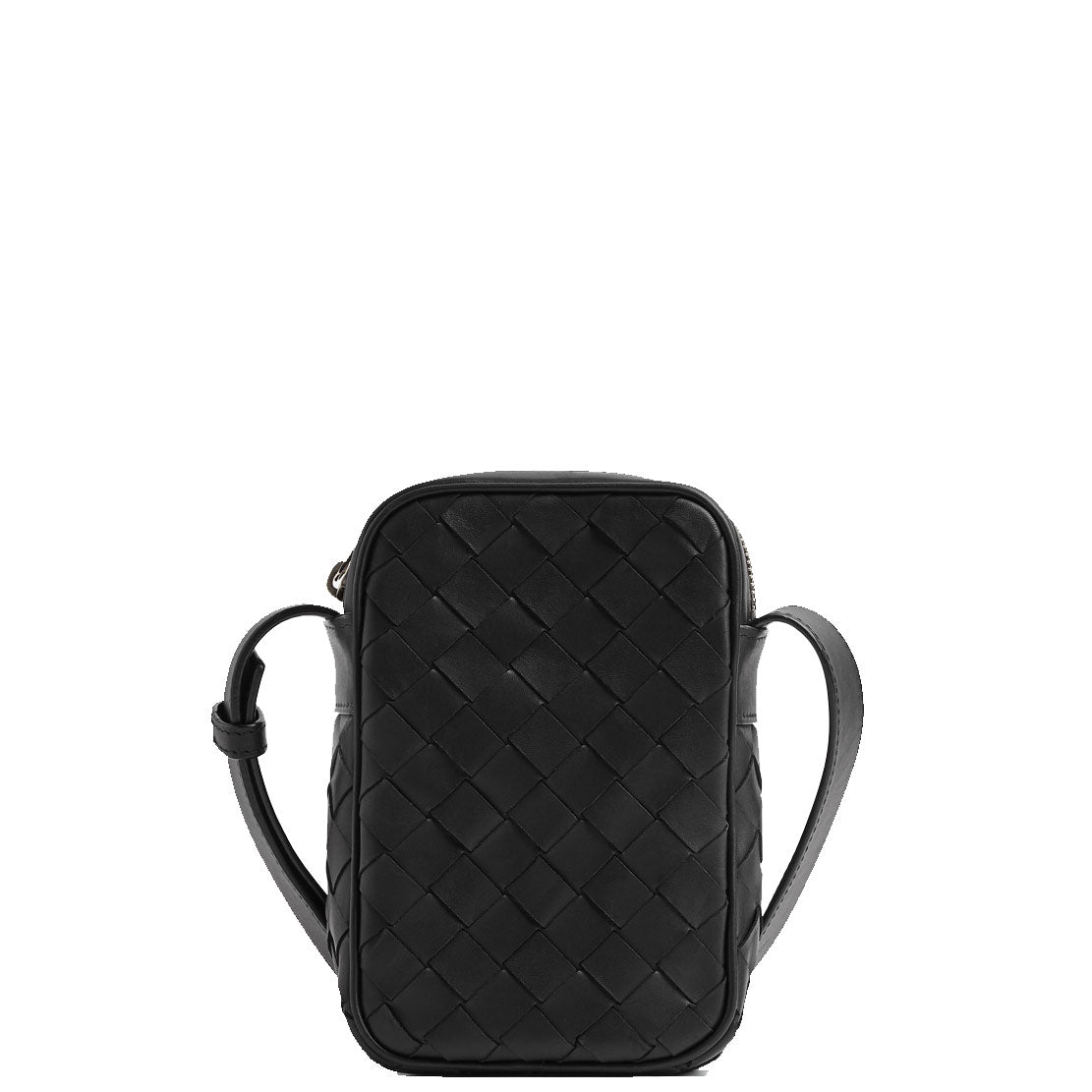 Intrecciato Zip Phone Crossbody Bag for Women - Stylish Black Leather Purse for Everyday Use, Travel & Shopping