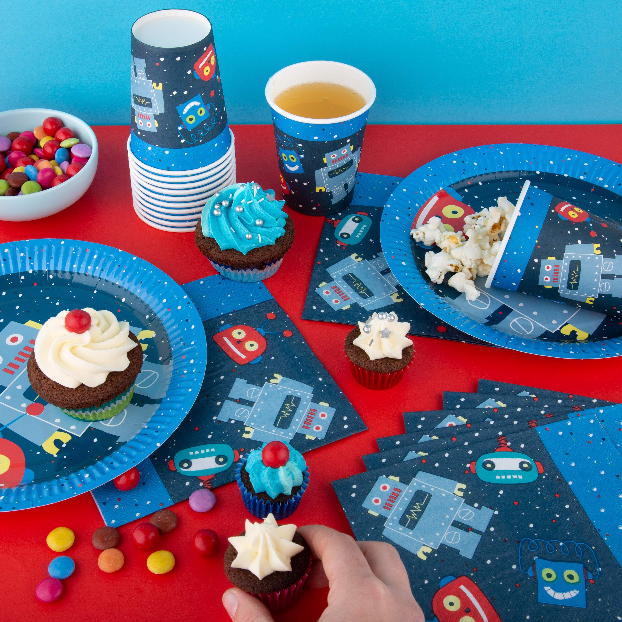 Blue Robot-Themed Birthday Party Supplies - 72-Piece Disposable Paper Plates, Napkins & Cups Set for Boys (Serves 24) - Perfect for Kids' Birthday Parties, Themed Events & Celebrations