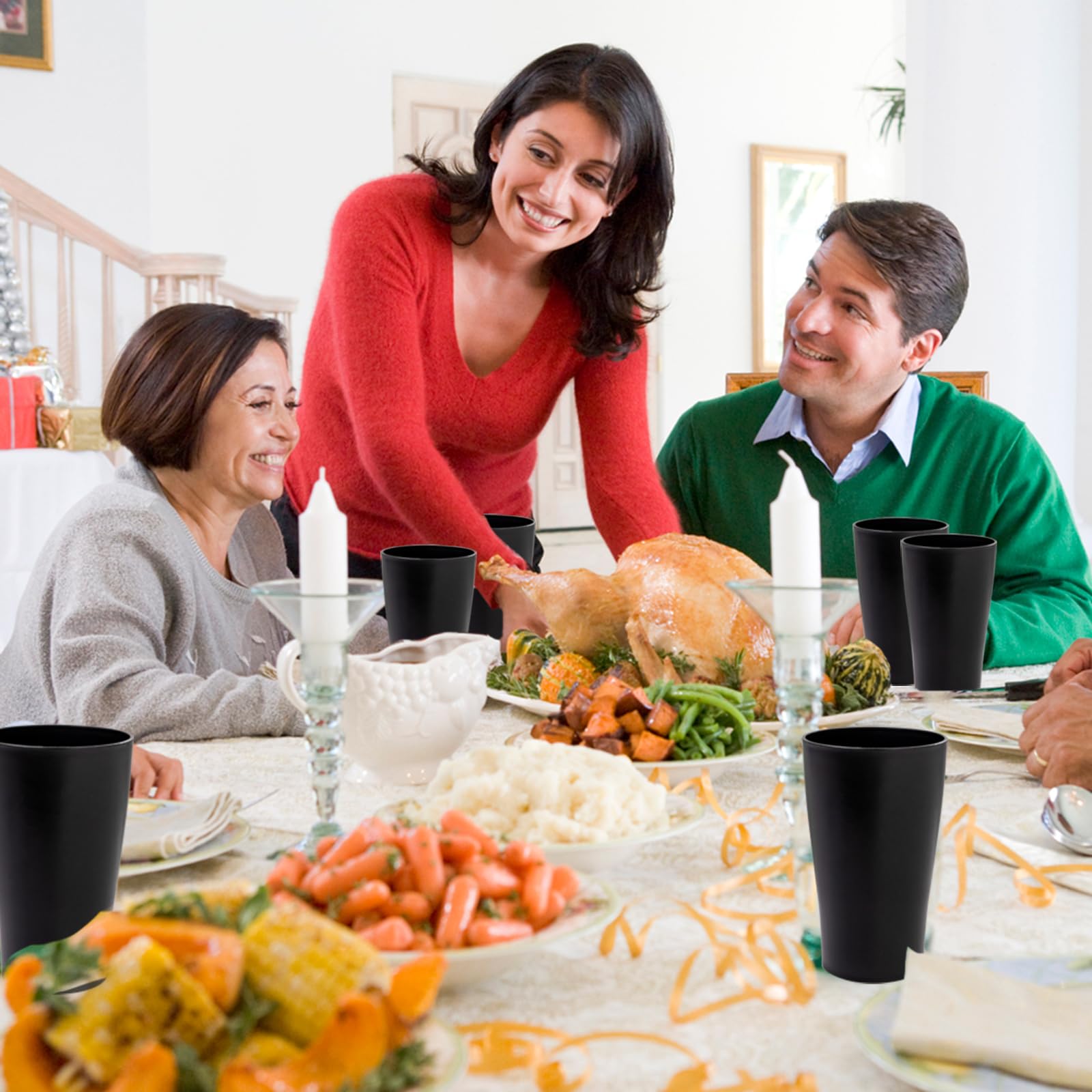 Eco-Friendly Black Wheat Straw Cups Set of 8 - Reusable & Unbreakable Drinking Glasses, BPA-Free Plastic Tumblers for Kitchen, Dishwasher Safe - Perfect for Parties, Picnics, and Everyday Use