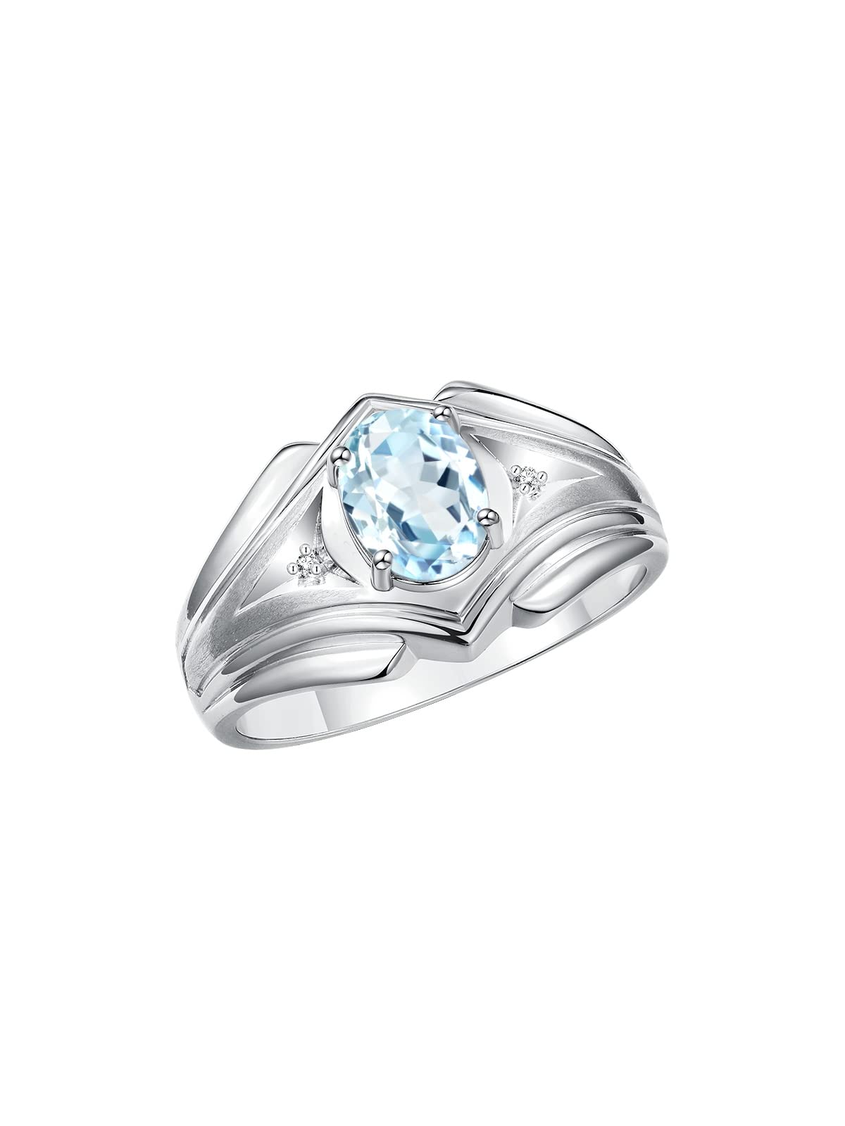 Men's Sterling Silver Birthstone Rings - 9X7MM Oval Gemstone & Diamond Designer Rings for Men (Sizes 8-13) | Perfect for Weddings, Anniversaries & Gifts