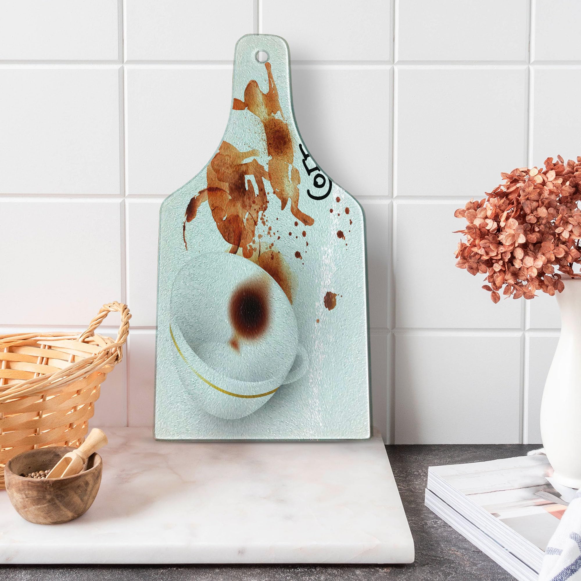 Ambesonne Coffee Themed Tempered Glass Cutting Board - Wine Bottle Shape with 