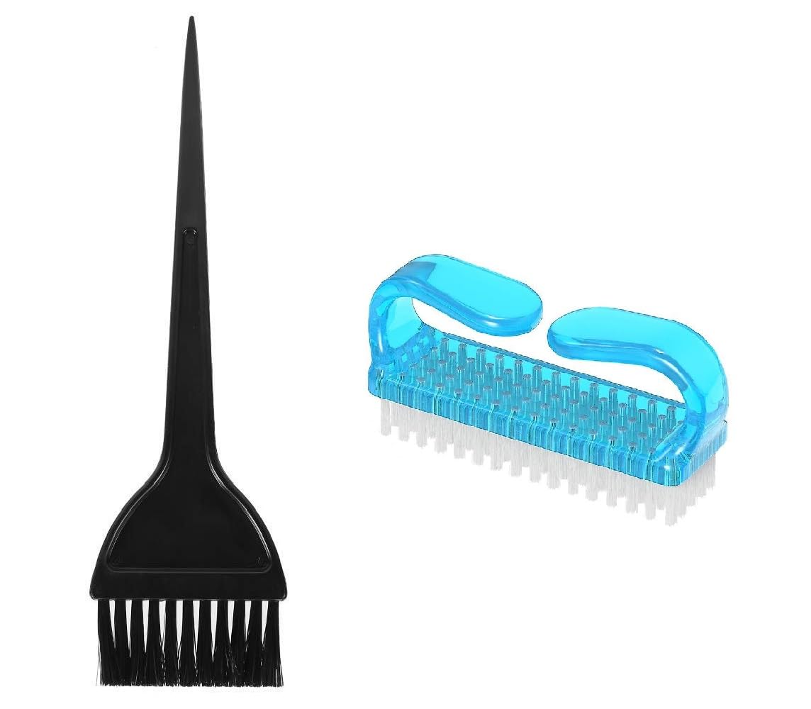 ZAUKY 2-Piece Nail & Hair Brush Set - Soft Bristle Dust Removal Nail Art Brush & Hair Dye Mixing Brush - Professional Salon Tools for Manicure & Hair Coloring (Multicolor Combo Pack) - Perfect for Home & Salon Use
