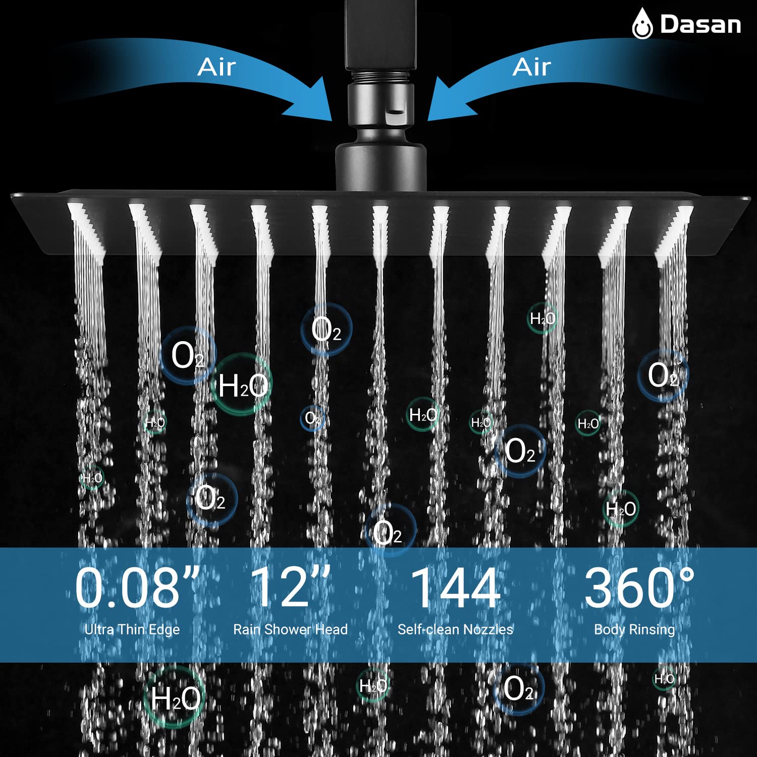 Matte Black Shower System with 4 Body Spray Jets, 12’’ Rainfall Ceiling Shower Head & Handheld Spray - DASAN Full Body Shower Faucet Combo Set (SA-SS03BMB-S12C) for Luxurious Spa-Like Bathroom Experience