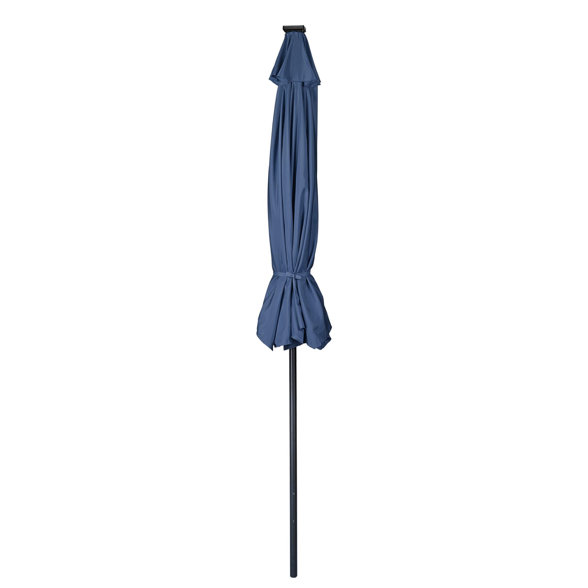 10FT Solar Powered LED Light Bar Patio Umbrella with Tilt Crank - Aluminum Market Umbrella for Backyard, Pool, Deck, Garden & Cafe - Navy Blue Outdoor Lighting for Nighttime Use