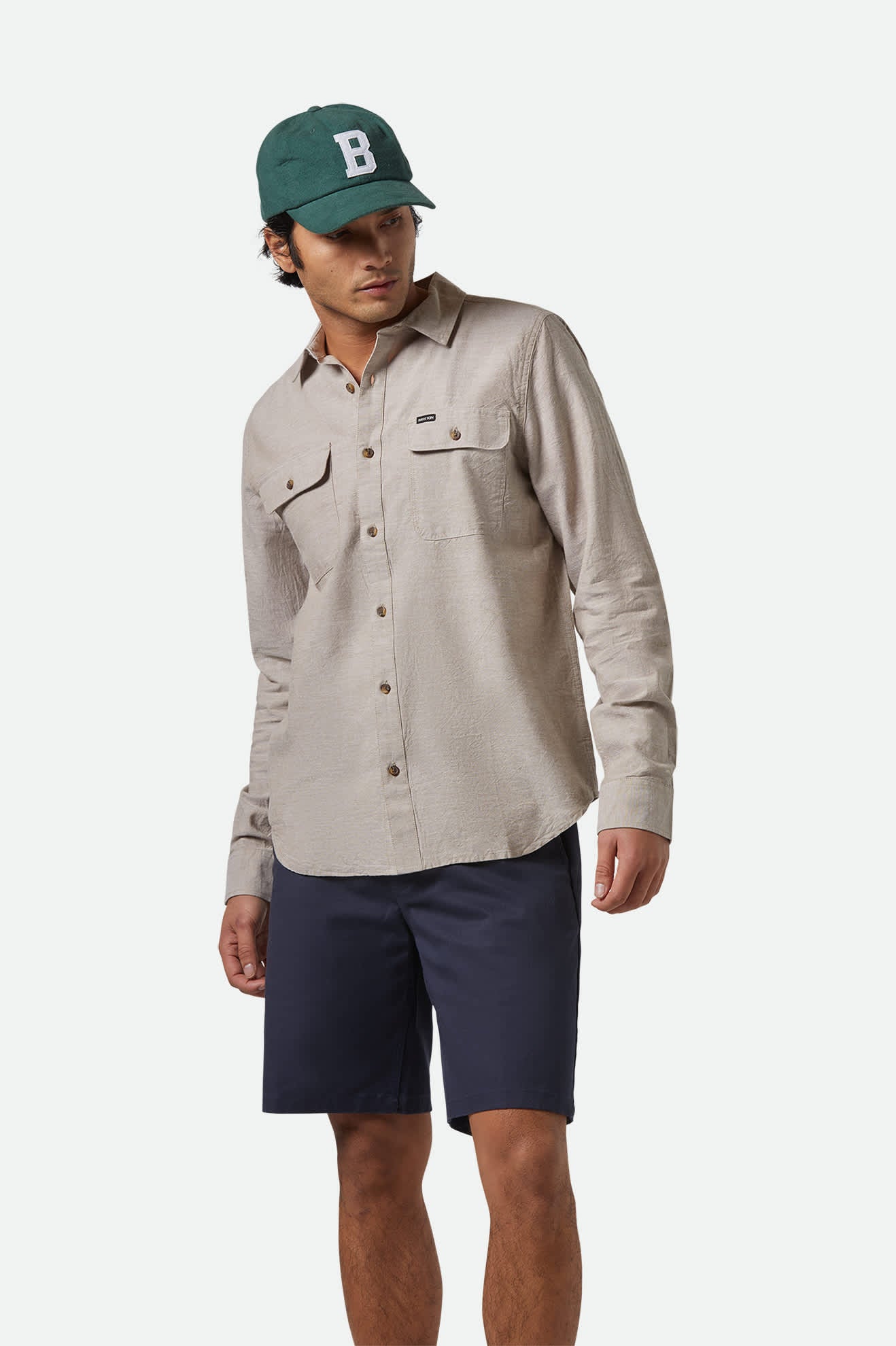 Premium Cotton Long Sleeve Shirt for Men - Soft Breathable Casual Wear in Khaki - Perfect for Office, Travel & Everyday Comfort